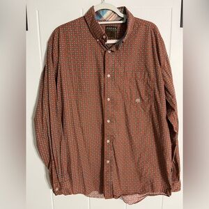 Roper Brown Casual Button Down Shirt with Geometric Print